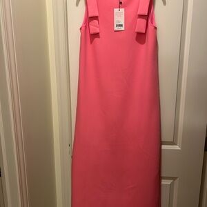 Chic Pink Midi Dress with Bow Straps